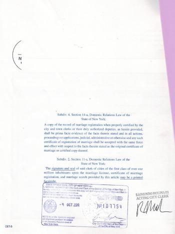 Heiratsurkunde aus New York City / Seite 3 (Certificate of Marriage Registration)