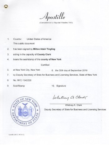 Apostille aus New York City